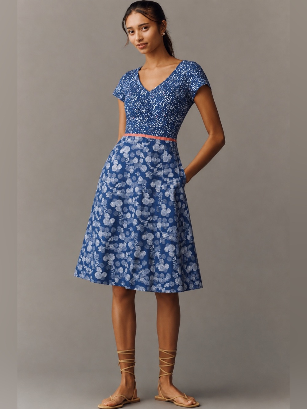 ✨ Boden Blue Print Cotton Fit & Flare Dress | Size 8 | Lined